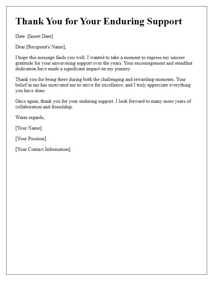 Letter template of thanks for your enduring support