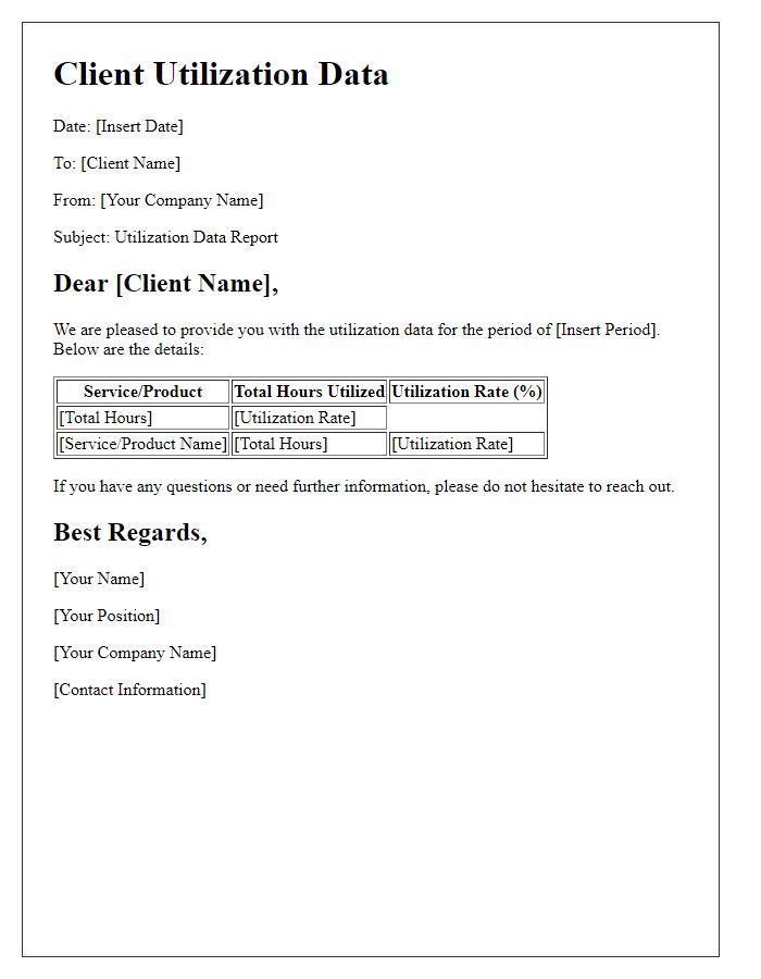 Letter template of client utilization data