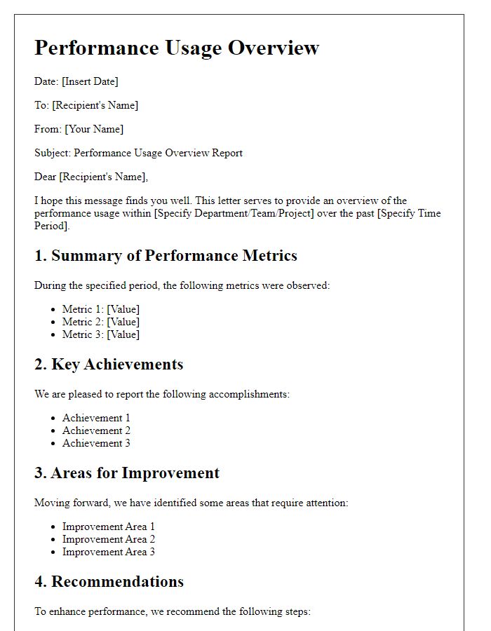 Letter template of performance usage overview