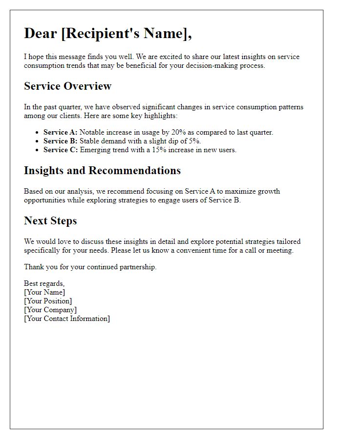 Letter template of service consumption insights