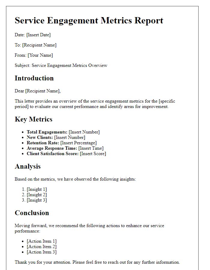 Letter template of service engagement metrics