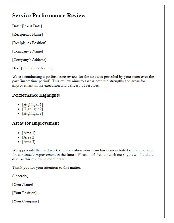 Letter template of service performance review