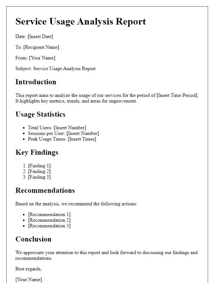 Letter template of service usage analysis report