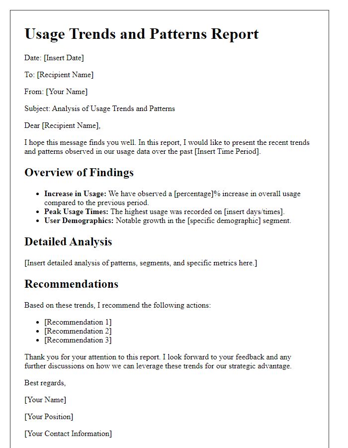 Letter template of usage trends and patterns