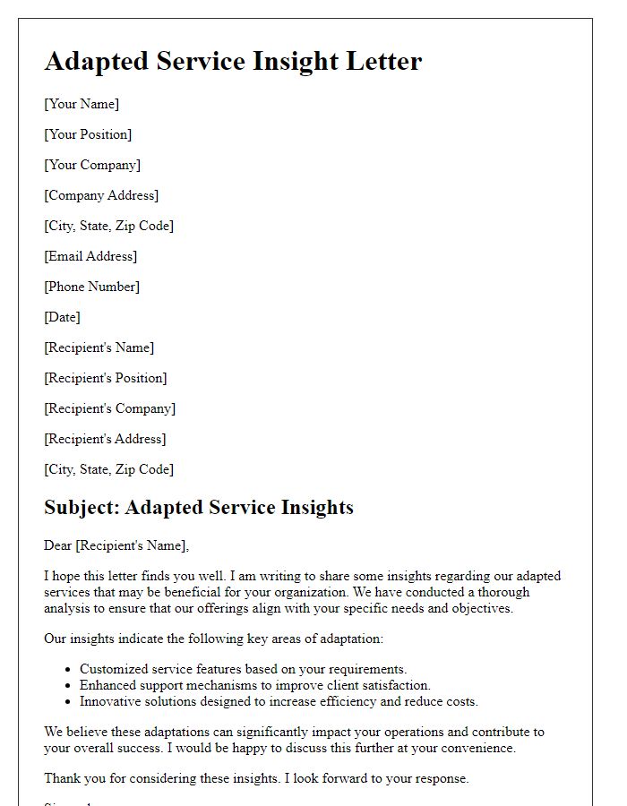 Letter template of adapted service insight