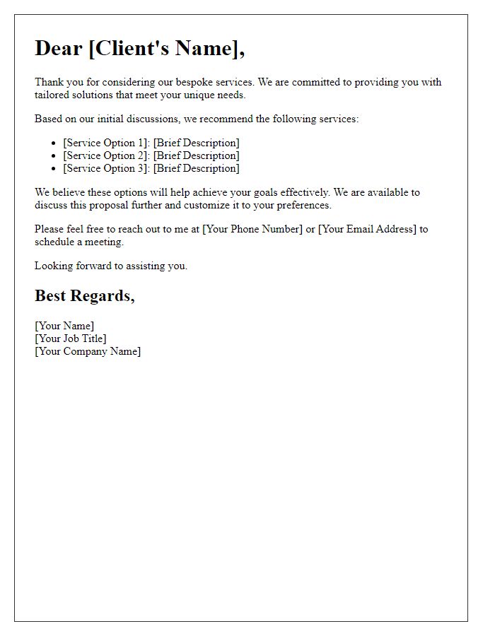Letter template of bespoke service advice