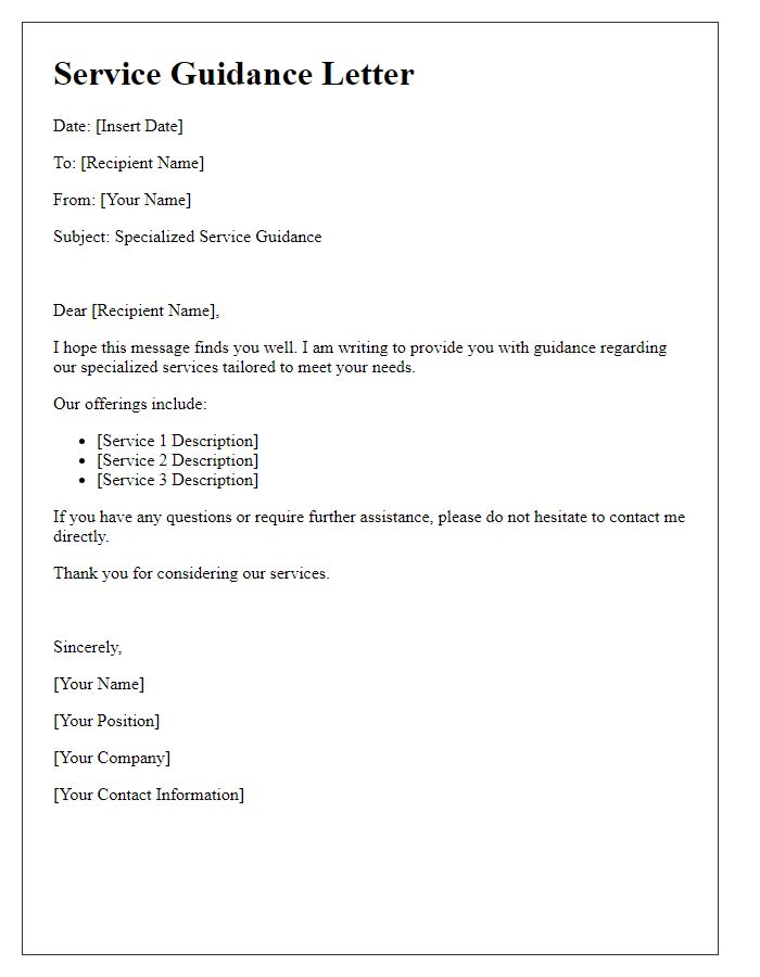 Letter template of specialized service guidance