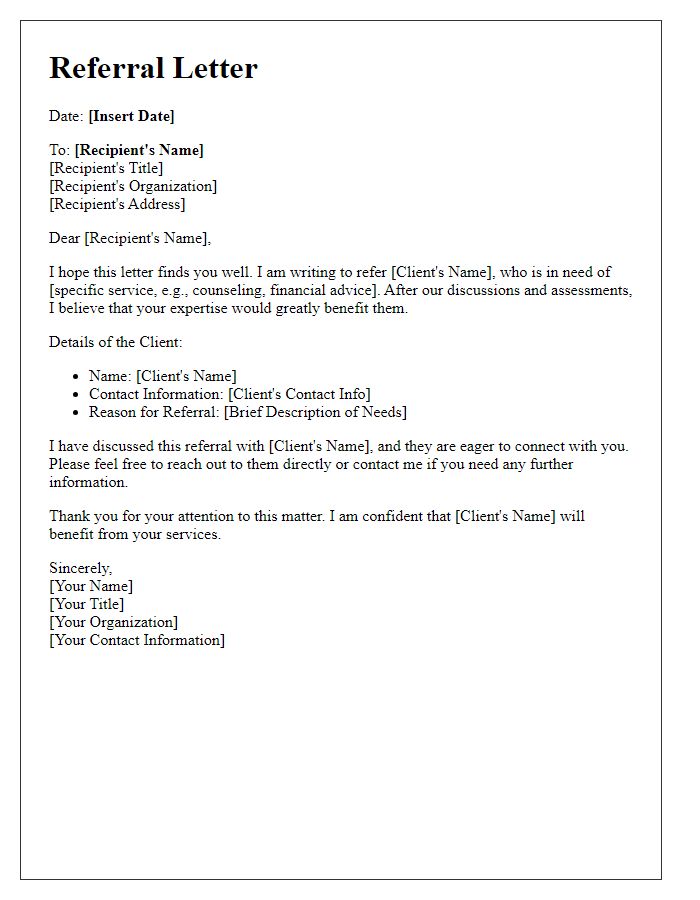 Letter template of specific service referral