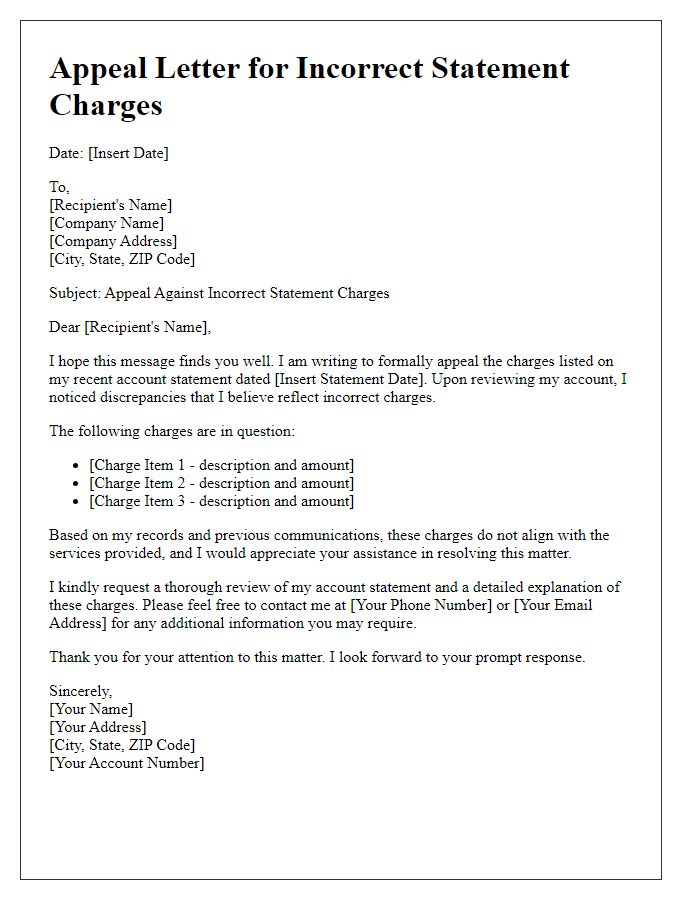 Letter template of appeal for incorrect statement charges