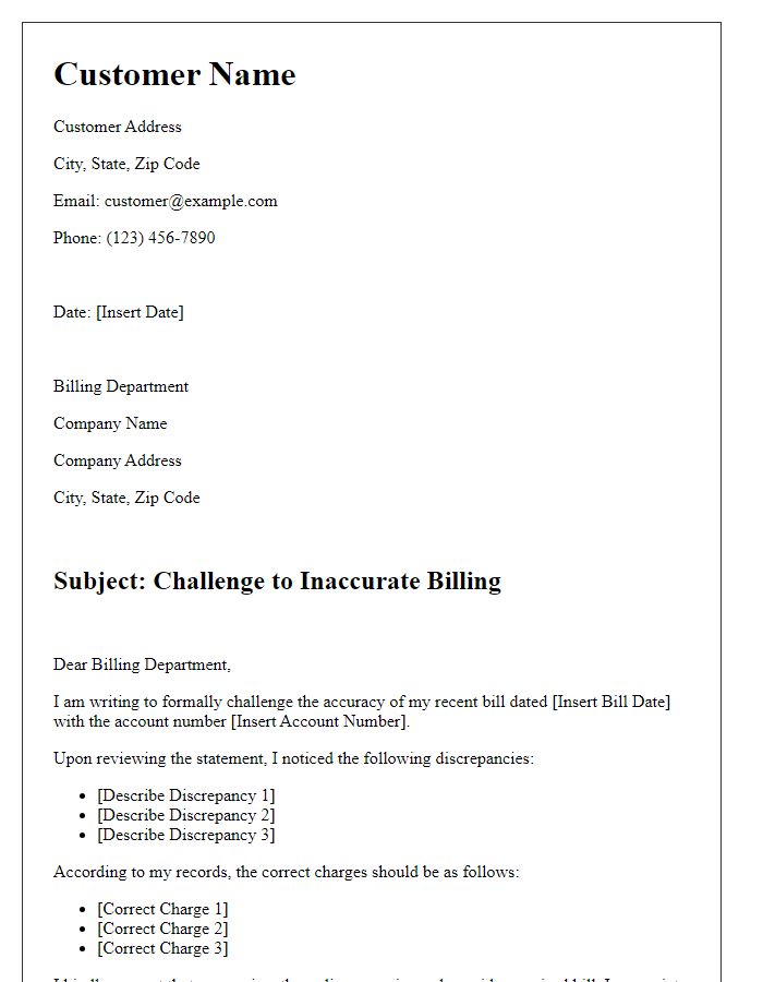 Letter template of challenge to inaccurate billing