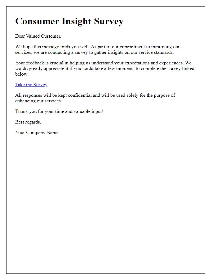 Letter template of Consumer Insight Survey on Service Standards