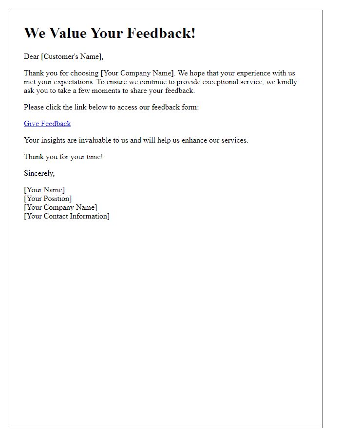 Letter template of Service Experience Feedback Request