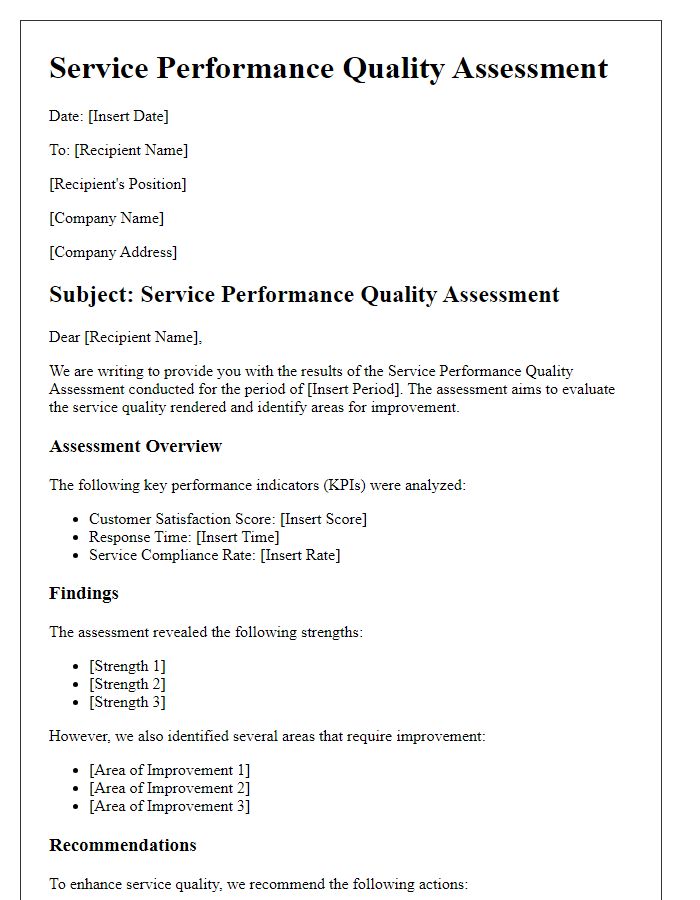 Letter template of Service Performance Quality Assessment