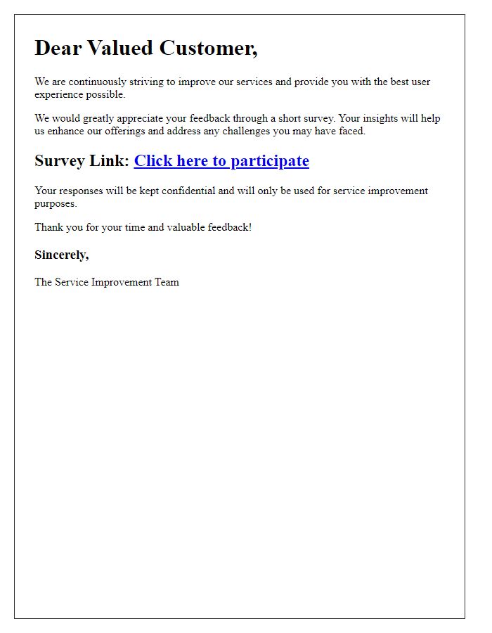 Letter template of User Experience Survey for Service Improvement