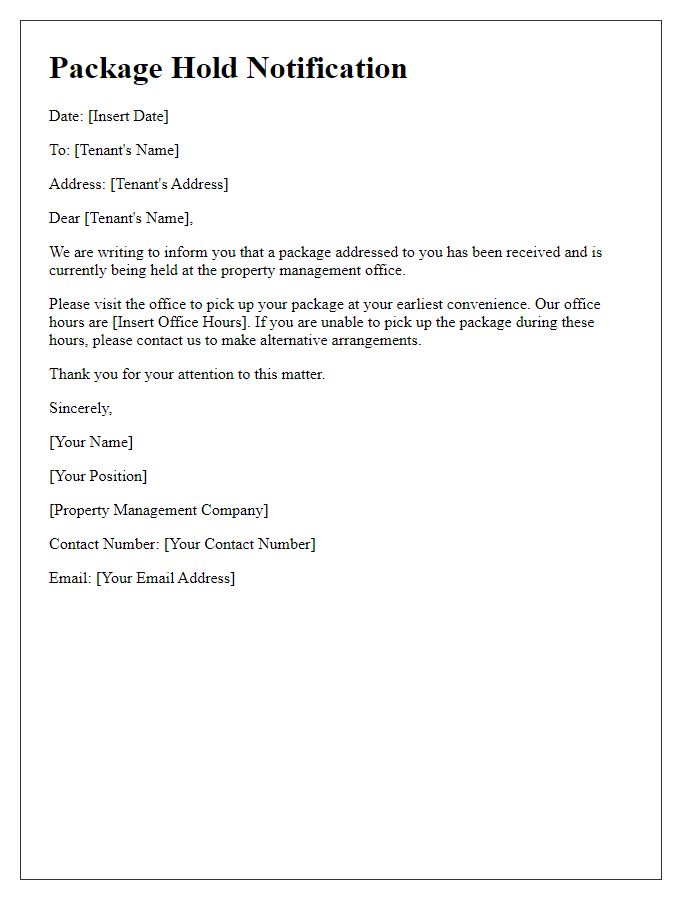 Letter template of Notification for Tenant Package Hold