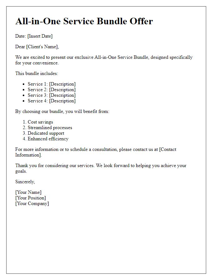 Letter template of all-in-one service bundle for convenience