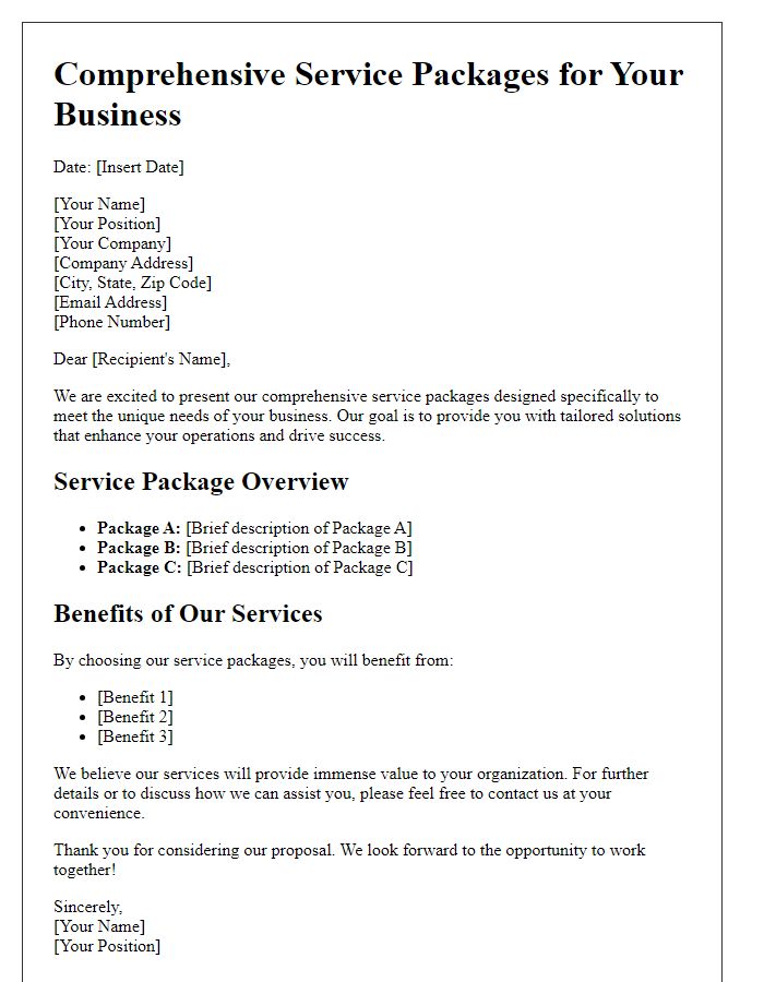 Letter template of comprehensive service packages for businesses