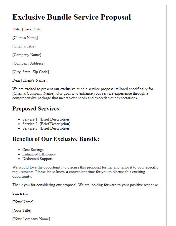 Letter template of exclusive bundle service proposal