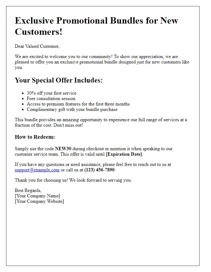 Letter template of promotional bundle services for new customers