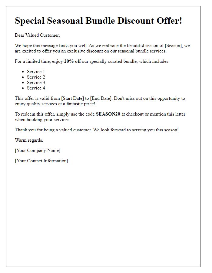 Letter template of seasonal bundle service discount offer