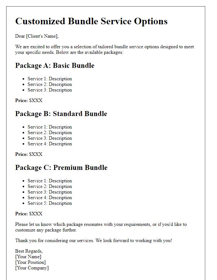 Letter template of tailored bundle service options for your needs