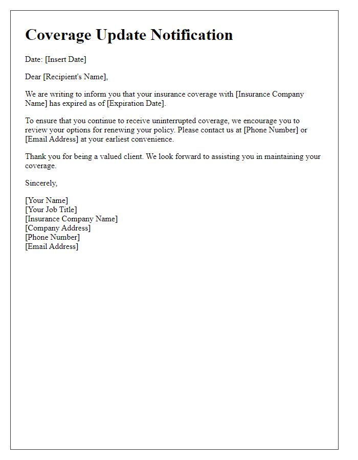 Letter template of expired coverage update