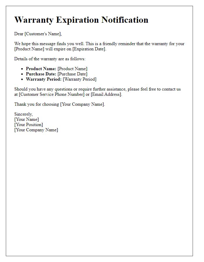 Letter template of warranty validity expiration