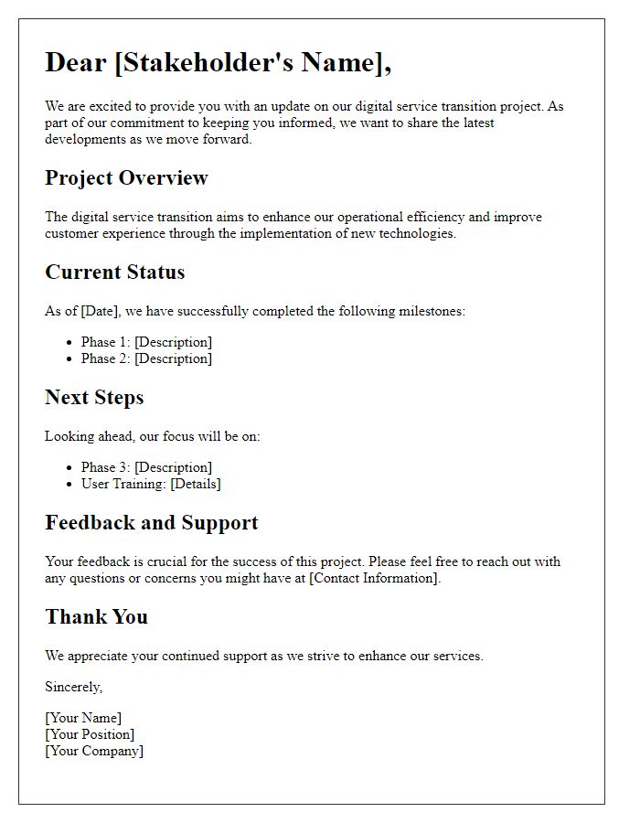 Letter template of digital service transition for stakeholder updates.