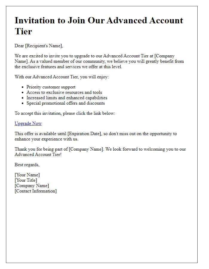 Letter template of advanced account tier invitation