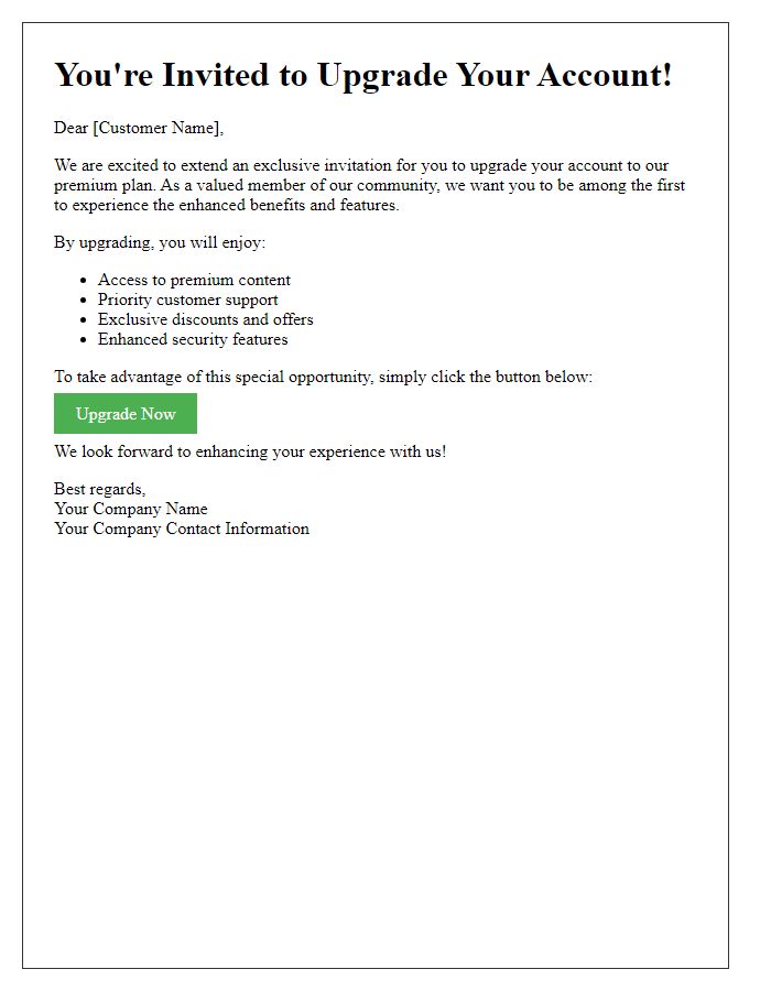 Letter template of exclusive account upgrade invitation