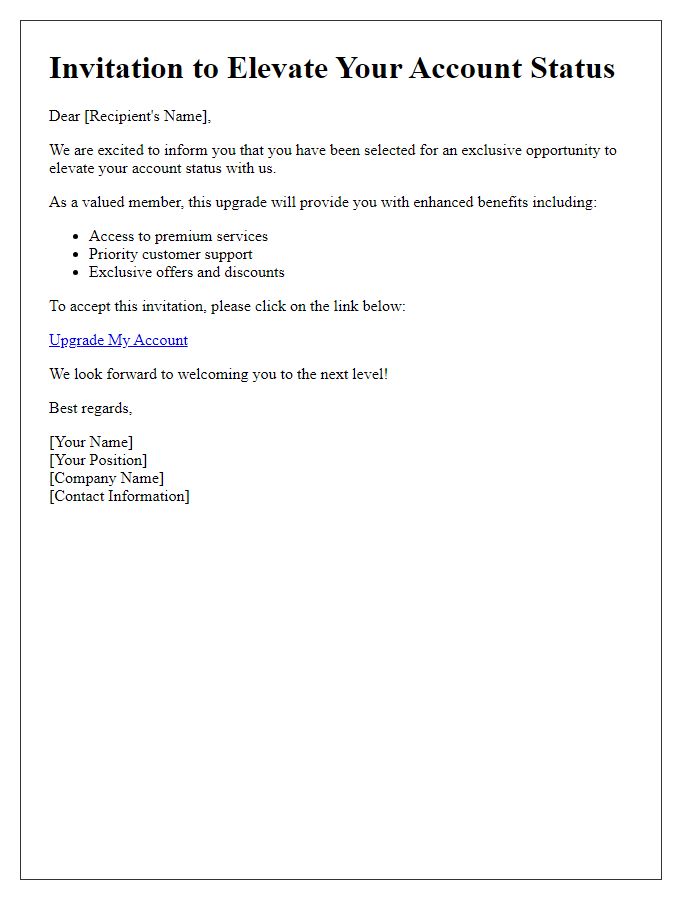 Letter template of invitation to elevate your account status