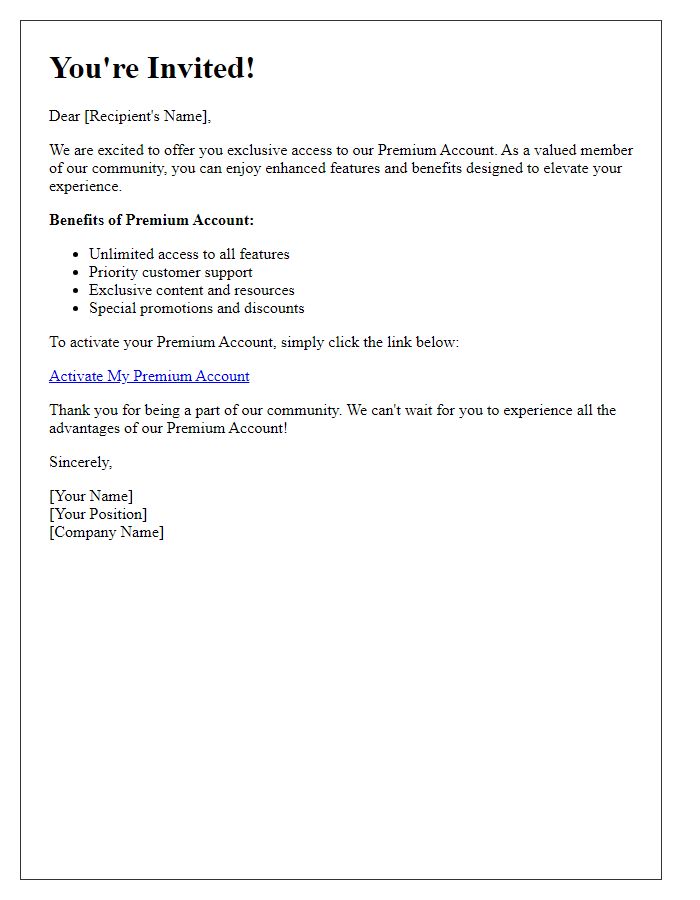 Letter template of invitation for premium account access