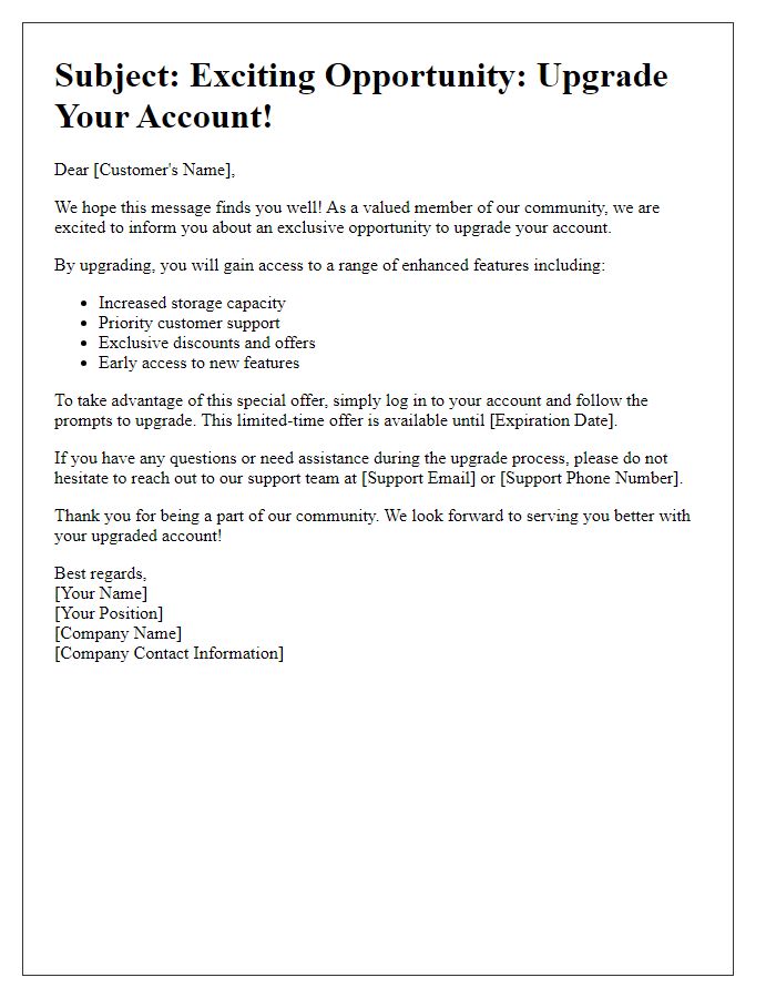 Letter template of upgraded account opportunity