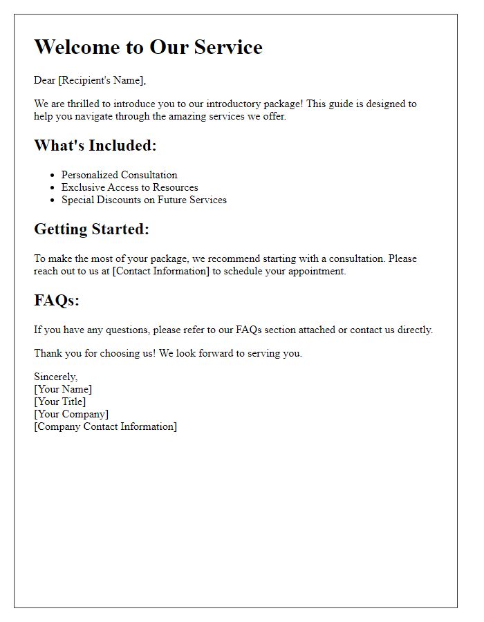 Letter template of introductory package guide