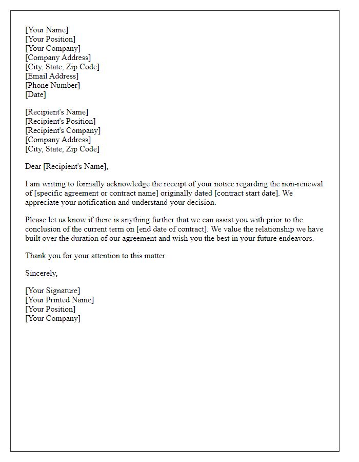 Letter template of Formal Acknowledgment of Non-Renewal