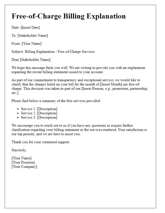 Letter template of free-of-charge billing explanation for stakeholders.