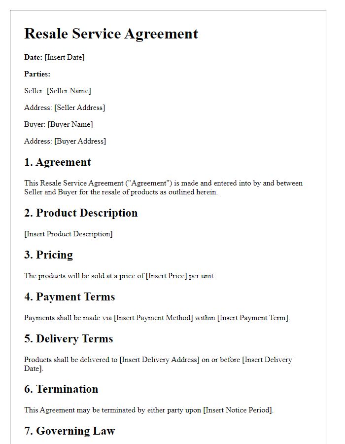 Letter template of Resale Service Agreement for International Trade