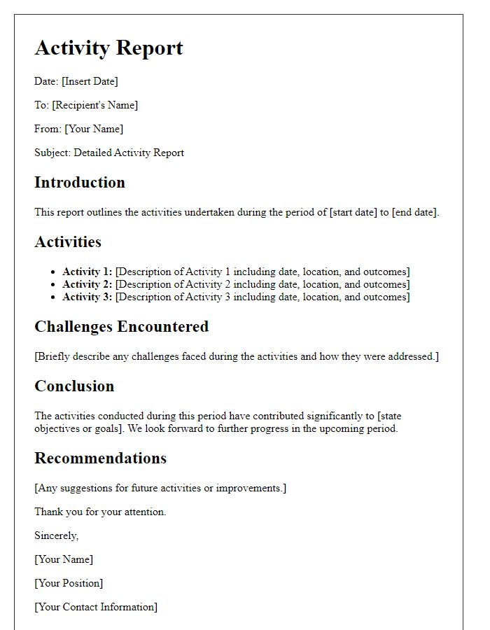 Letter template of detailed activity report