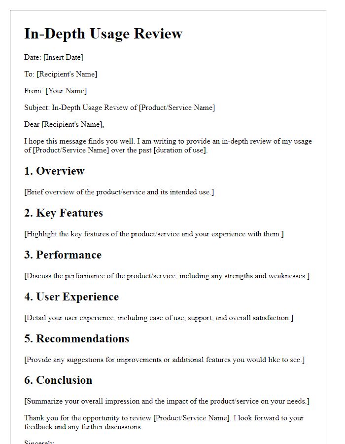 Letter template of in-depth usage review