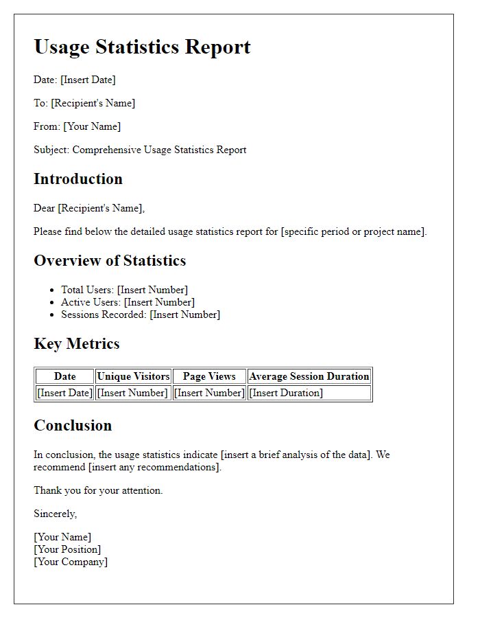 Letter template of thorough usage statistics report