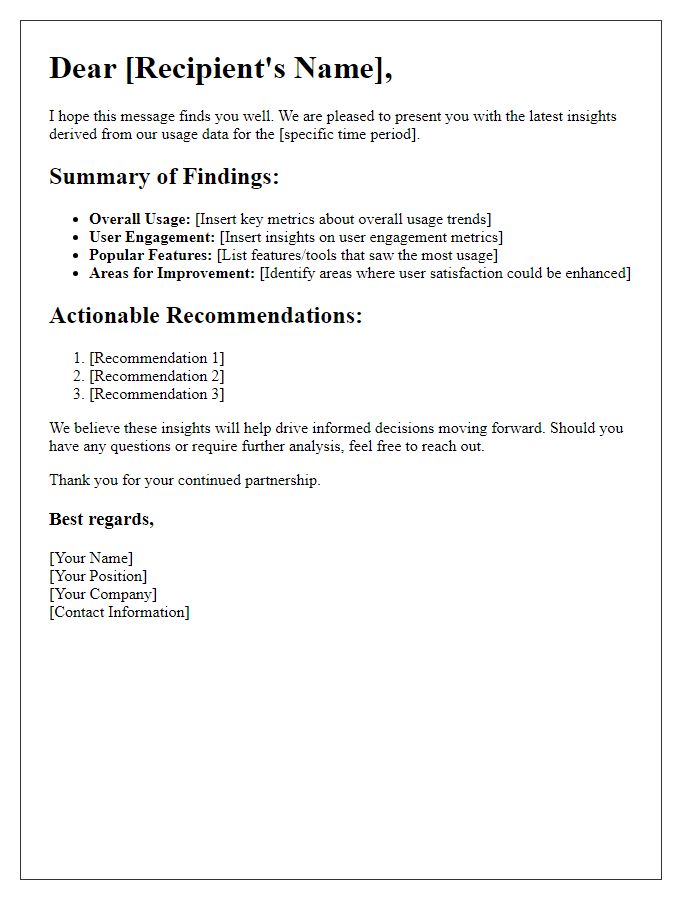 Letter template of usage data insights