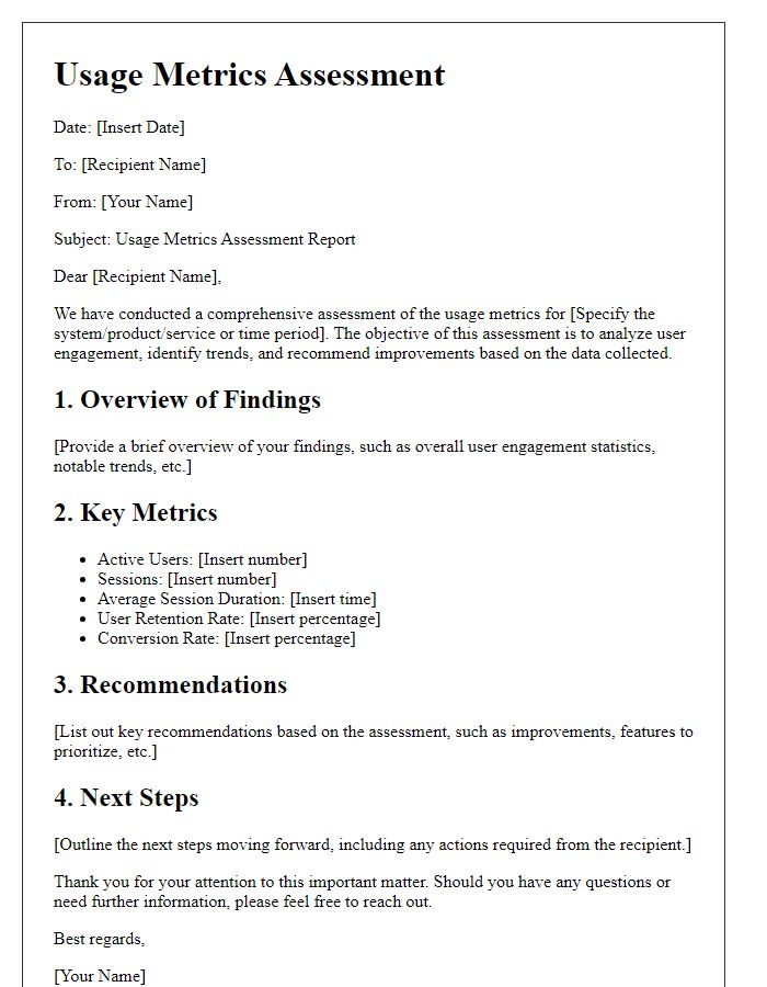 Letter template of usage metrics assessment