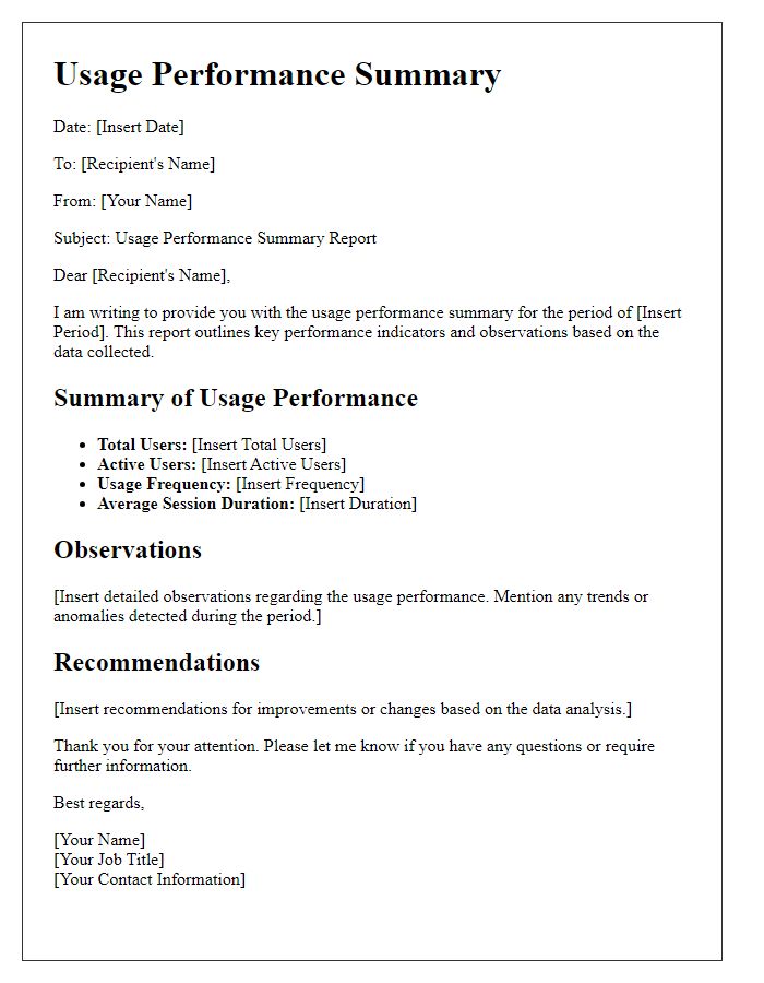 Letter template of usage performance summary