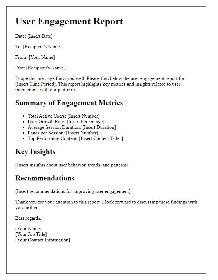 Letter template of user engagement report