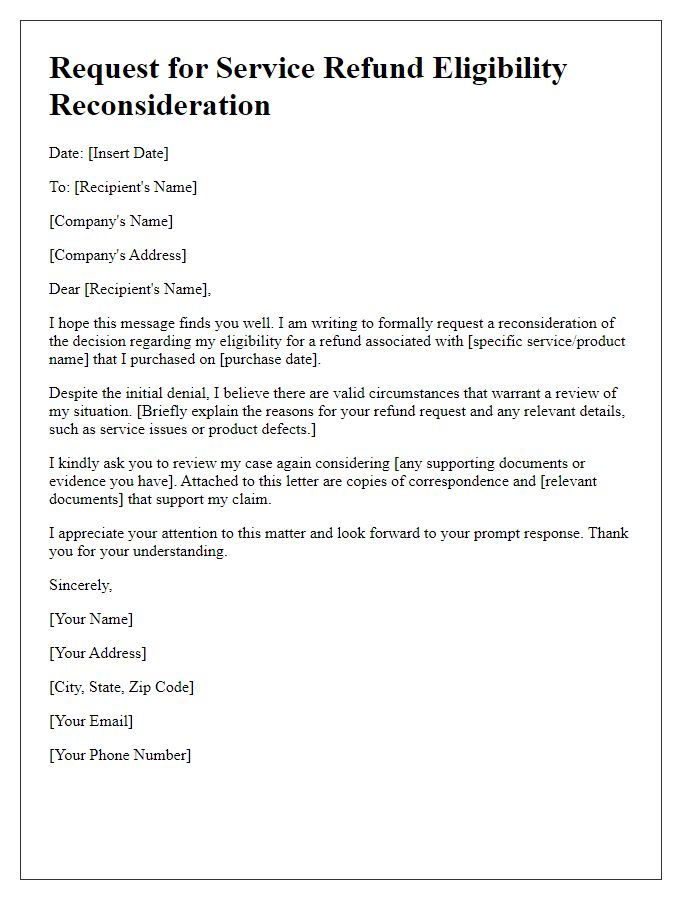 Letter template of submission for service refund eligibility reconsideration