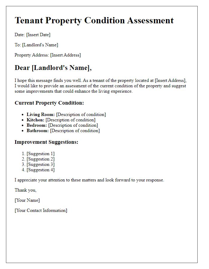 Letter template of tenant property condition assessment and improvement suggestions.