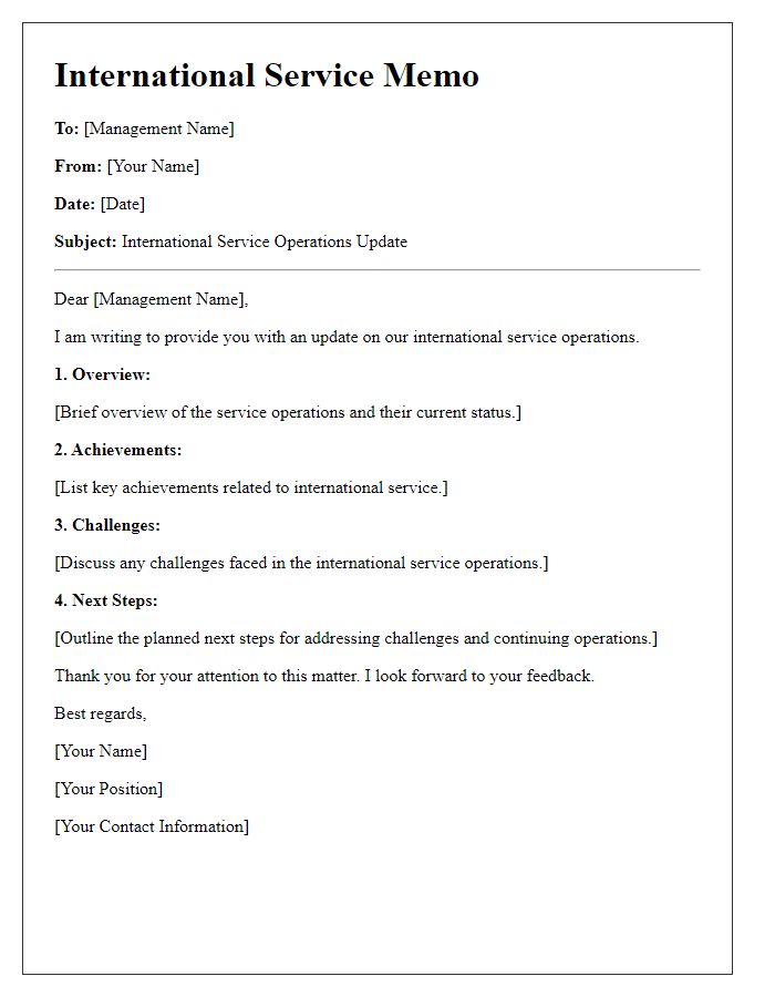 Letter template of international service memo for management