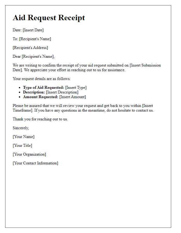 Letter template of aid request receipt