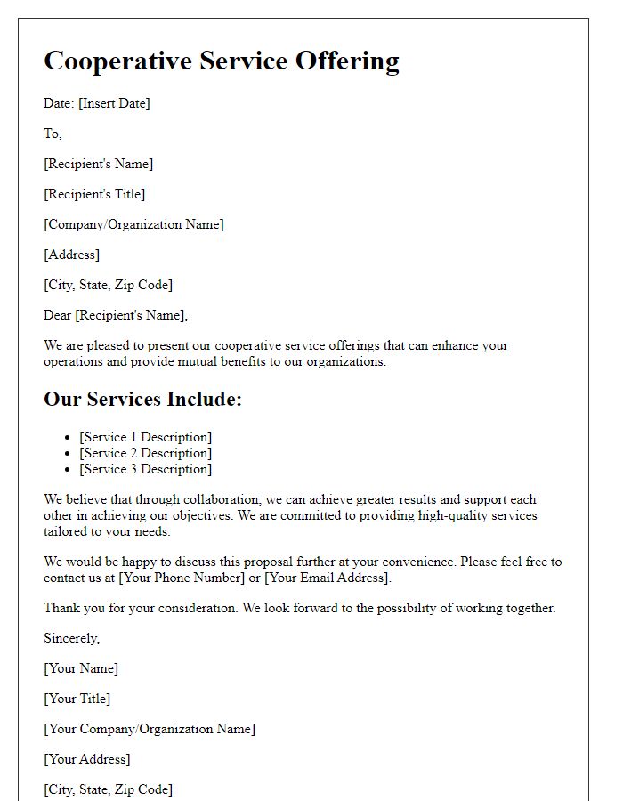 Letter template of cooperative service offering.