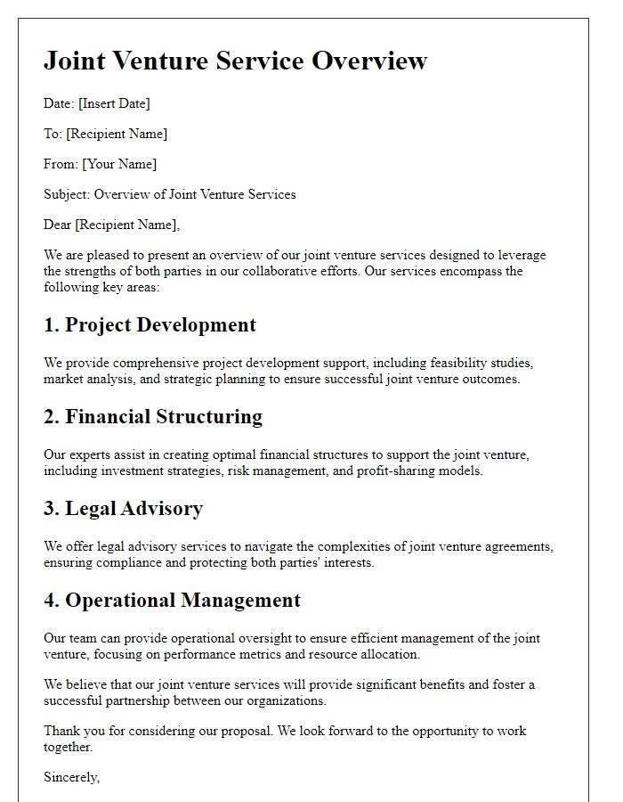 Letter template of joint venture service overview.